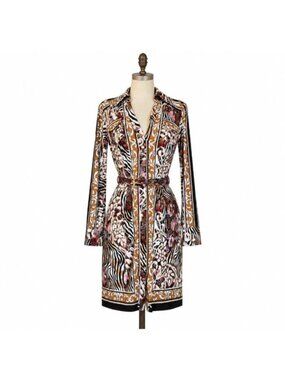 Cache NWT Shirt Dress Size 6 Animal Print Belted Gold Button Zebra Floral USA